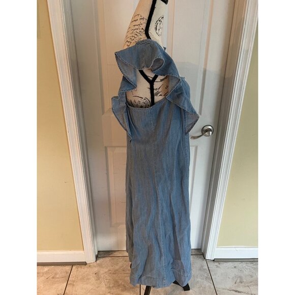 NWT MADEWELL Chambray Princess Seamed Midi Dress Button Front Ruffle Sleeve 14P - Picture 3 of 9